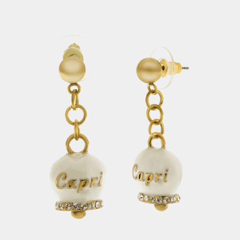 By Simon-Orecchini in Acciaio con campanella bianca e oro con scritta Capri