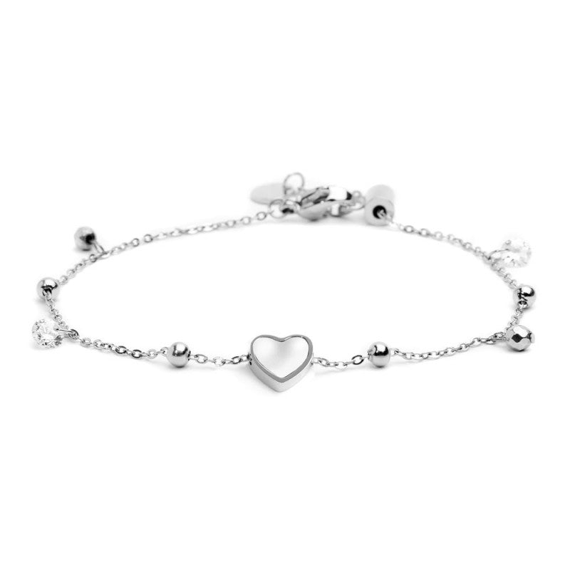 MARLU- Bracciale cuore madreperla con sfere e zirconi