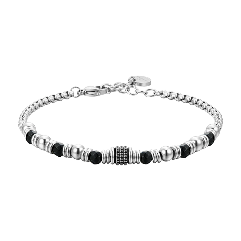 LUCA BARRA-BRACCIALE UOMO IN ACCIAIO AGATA NERA ED ELEMENTI