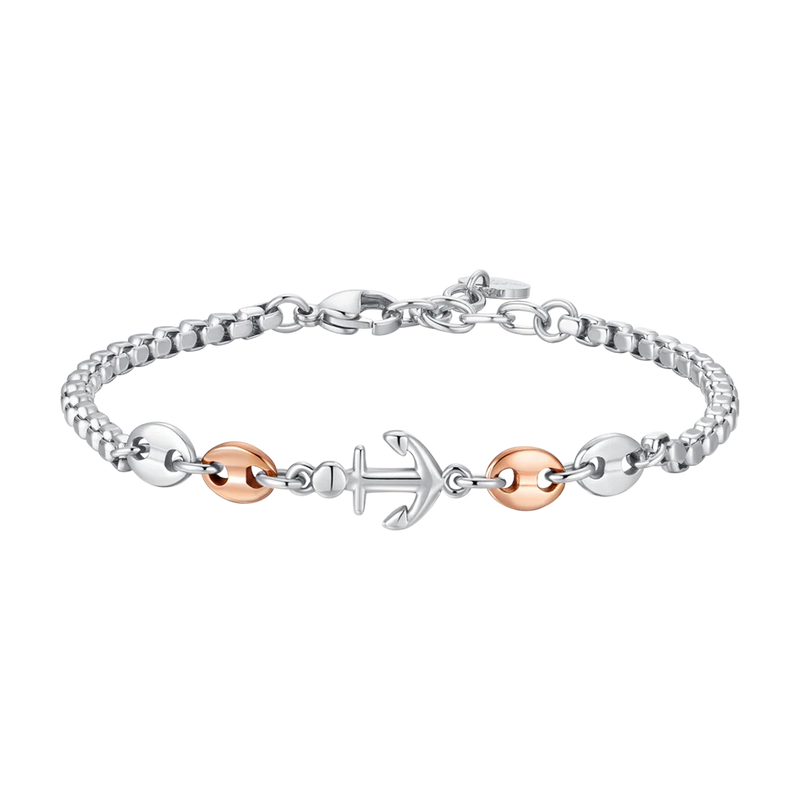 LUCA BARRA-BRACCIALE UOMO IN ACCIAIO CON ANCORA ED ELEMENTI IN ACCIAIO IP ROSE