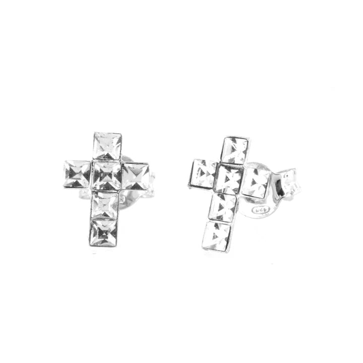 BY SIMON - Orecchini in Argento 925 croci di cristalli bianchi, a lobo
