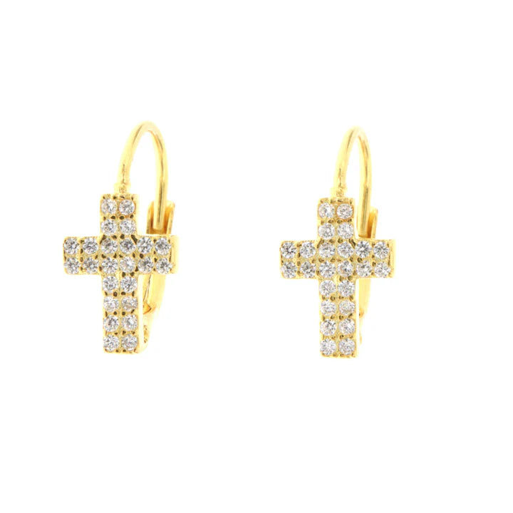 BY SIMON - Orecchini in Argento 925 cerchio con dettaglio a forma di croce impreziosita da zirconi bianchi