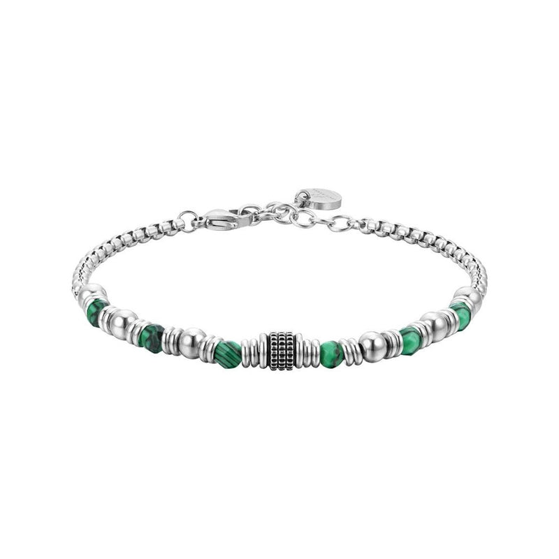 LUCA BARRA-BRACCIALE UOMO IN ACCIAIO MALACHITE VERDE
