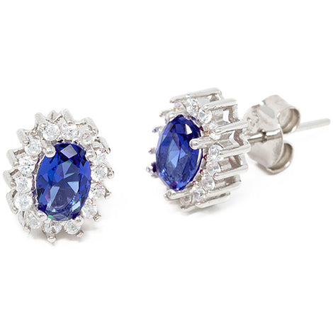PREZIOSI ARGENTO-Orecchini con zircone blu in argento 925