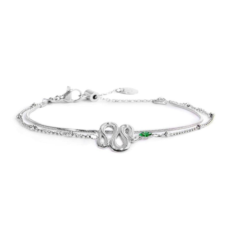MARLU- Bracciale doppia catena con serpente e zircone