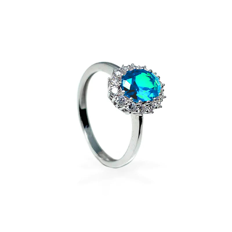 Anello in Oro Bianco con Gemma e Punti Luce - Oro18kt - 3 gr.