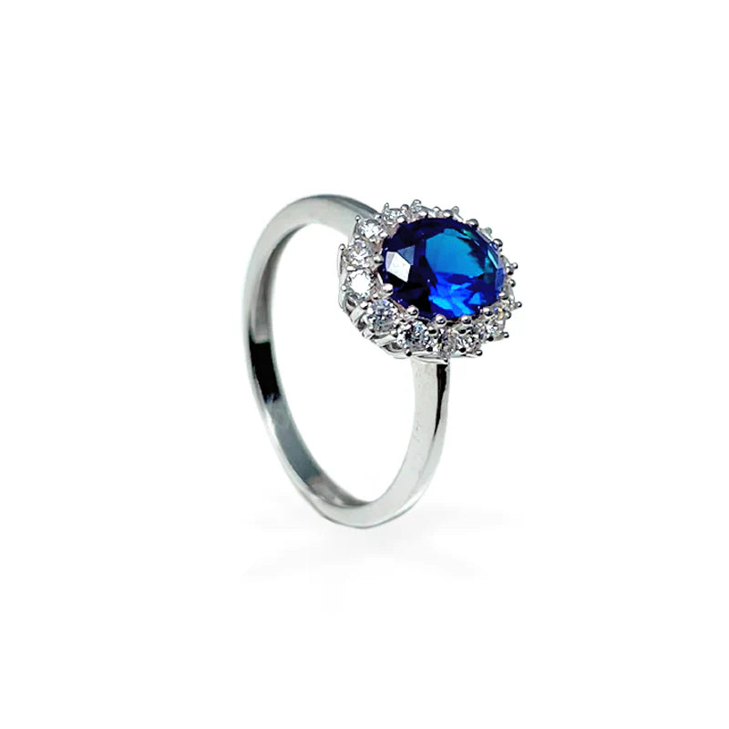 Anello in Oro Bianco con Gemma e Punti Luce - Oro18kt - 3 gr.