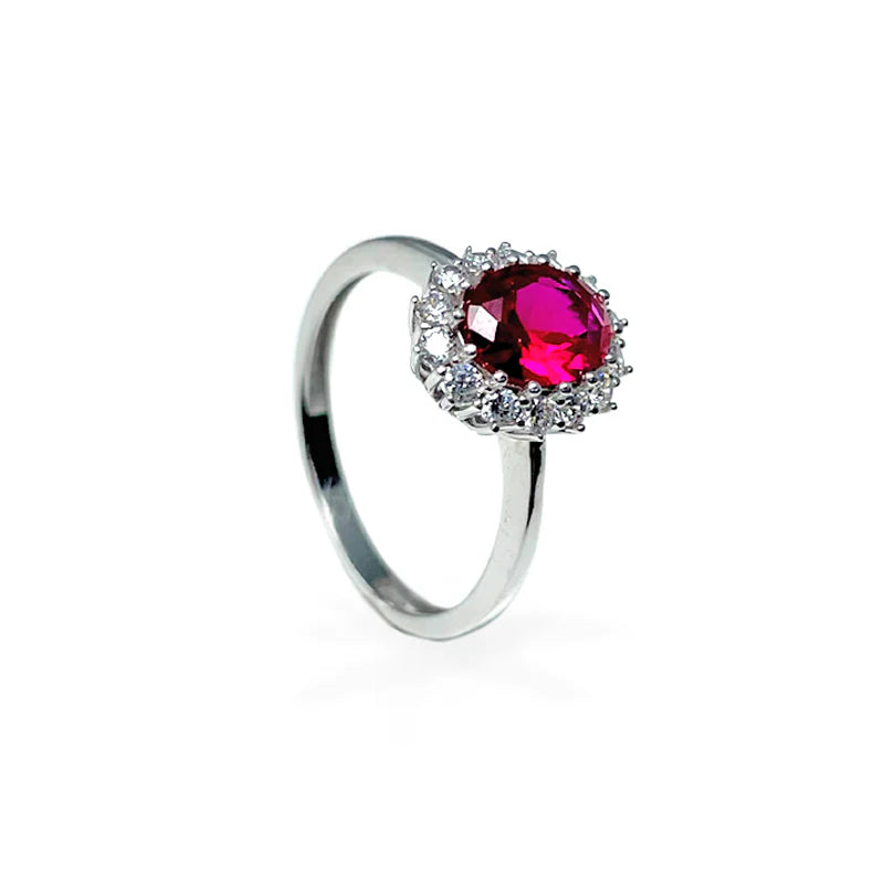Anello in Oro Bianco con Gemma e Punti Luce - Oro18kt - 3 gr.