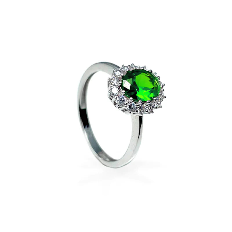 Anello in Oro Bianco con Gemma e Punti Luce - Oro18kt - 3 gr.