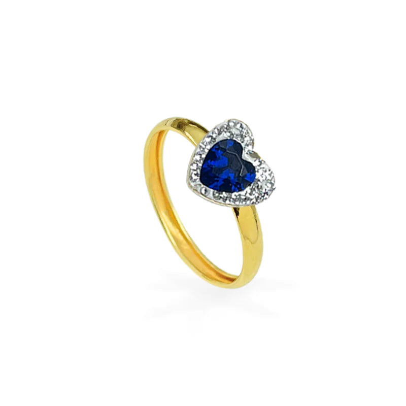 FALCO GIOIELLI  - Anello in Oro con Cuore Blu e Punti Luce - Oro18kt