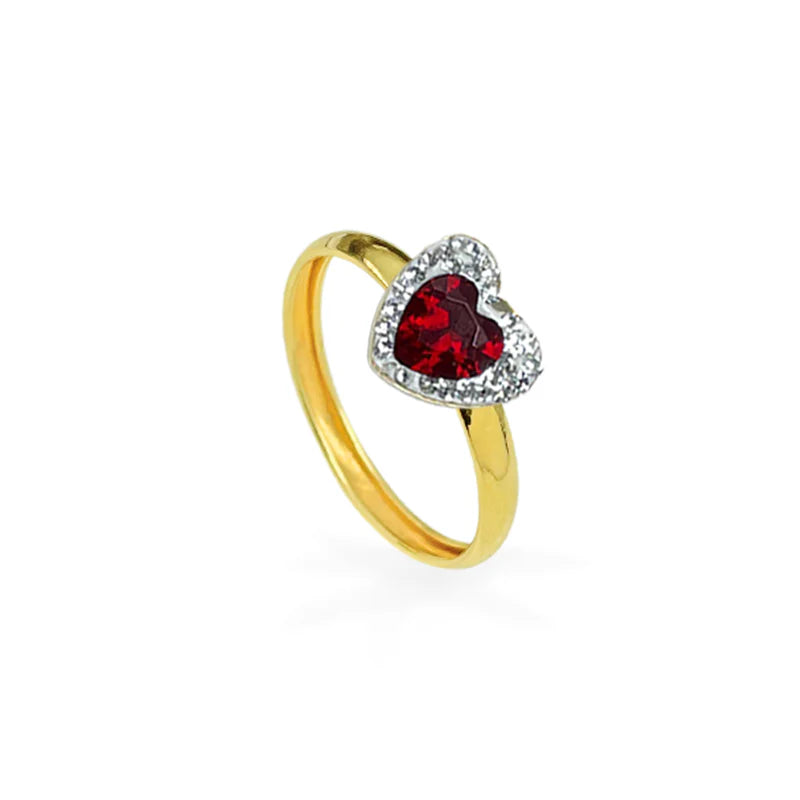 FALCO GIOIELLI  - Anello in Oro con Cuore Rosso e Punti Luce - Oro18kt - 1,2 gr.