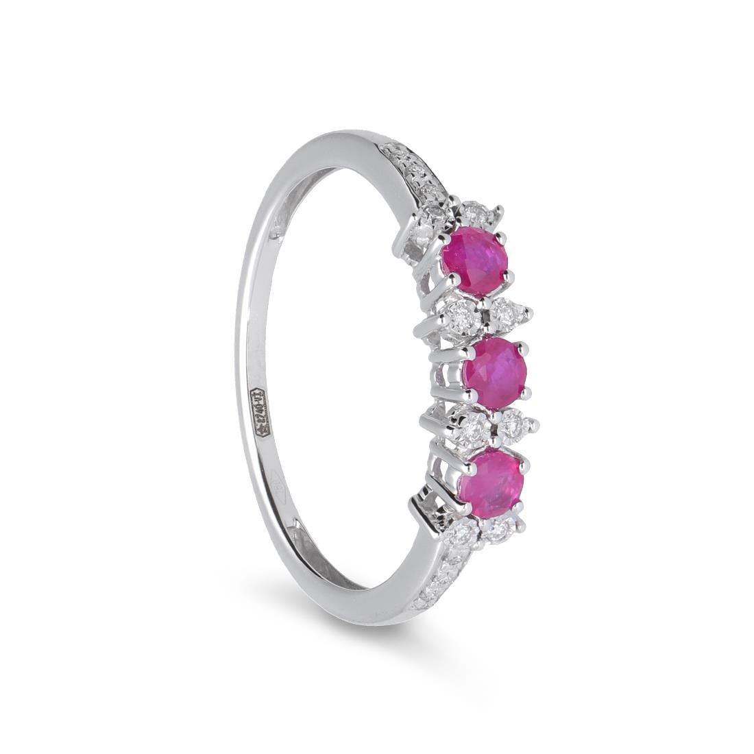 FALCO GIOIELLI  - Anello Trilogy in Oro 18 kt con Diamanti e Rubini ct 0,48