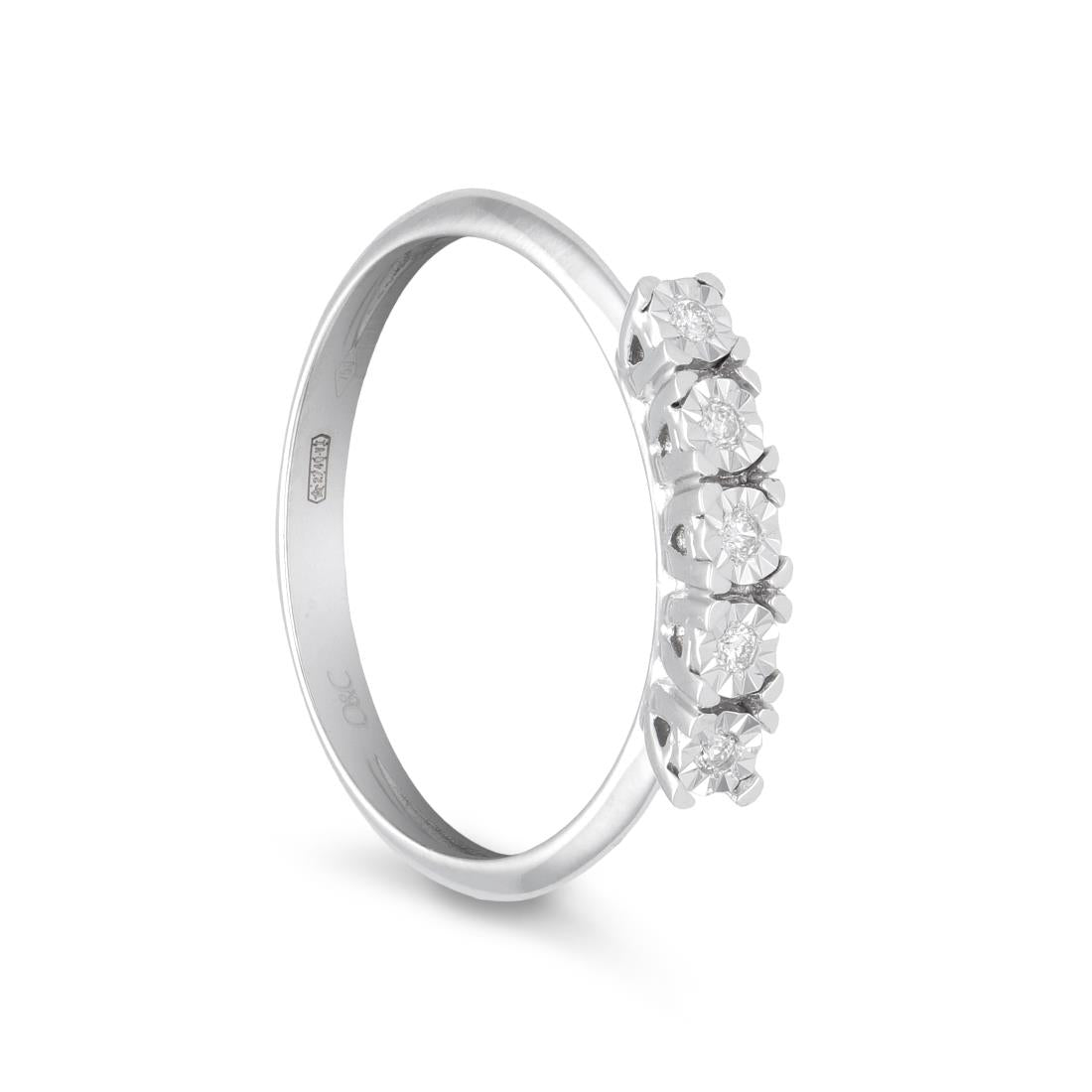 FALCO GIOIELLI  - Anello Veretta 5 Pietre in Oro 18 kt con Diamanti ct 0,05