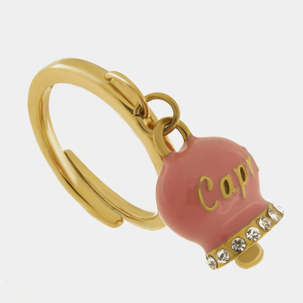 By Simon-Anello in Acciaio con campanella rosa con scritta Capri