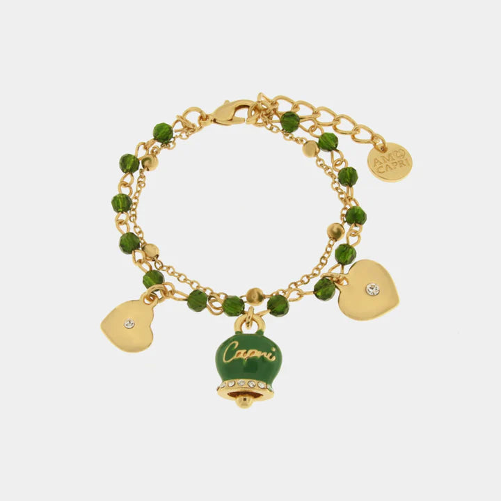 BY SIMON - Bracciale in Metallo multifilo con campanella e pietre verdi