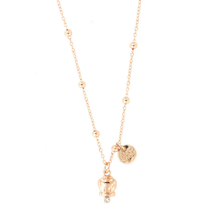 CAPRI - Collana in Metallo con campanella portafortuna pendente, impreziosita da cristalli