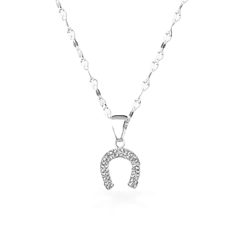 Collana in Oro Bianco e Ferro di Cavallo con Zirconi - Oro18kt - 1,7 gr.