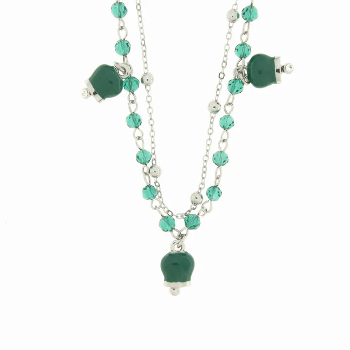 CAPRI - Collana in Metallo con campanelle verdi multifilo