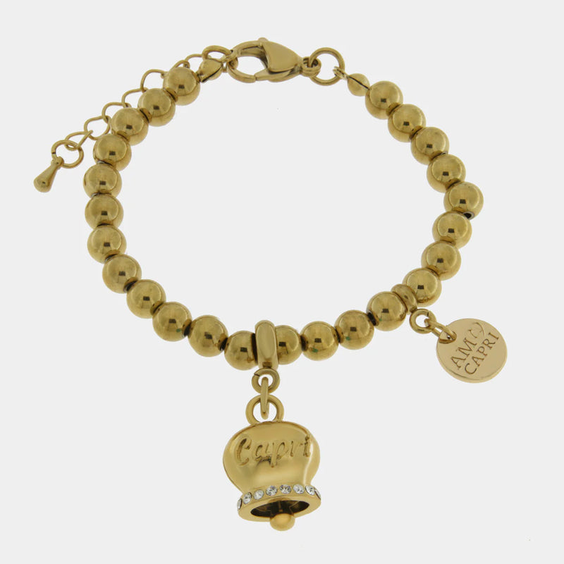 By Simon-Bracciale in Acciaio con campanella placcata oro con scritta Capri