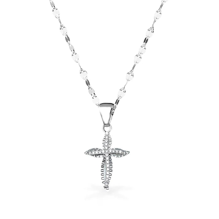 FALCO GIOIELLI  - Collana in Oro Bianco con Croce particolare e Zirconi - Oro18kt