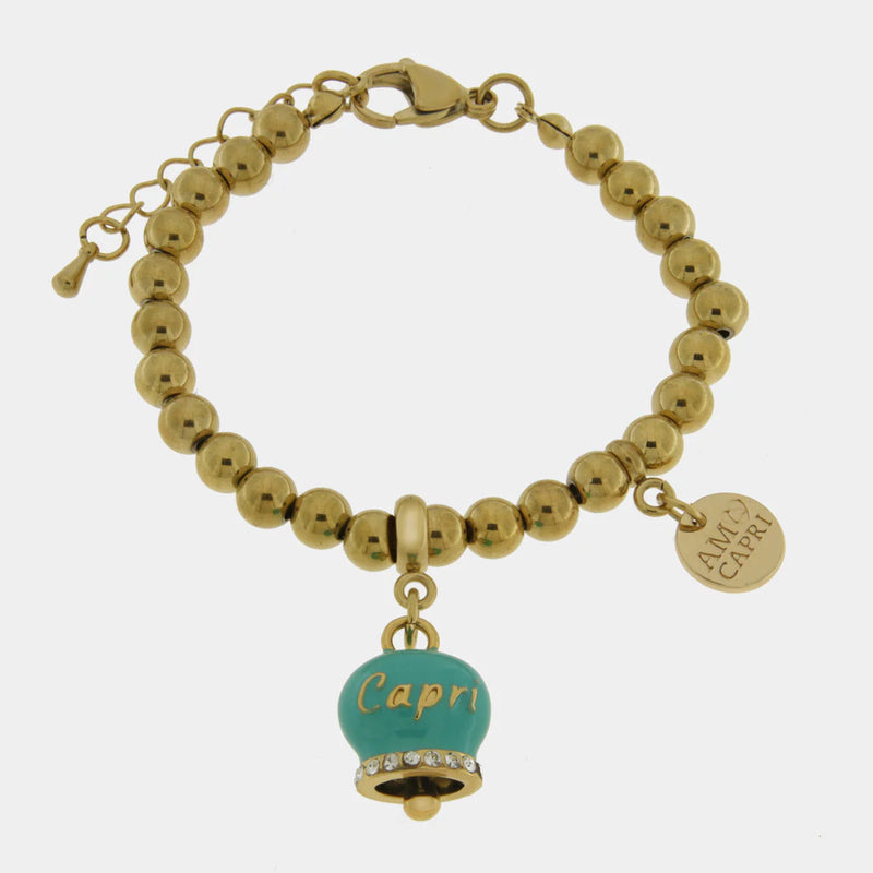 By Simon-Bracciale in Acciaio con campanella verde con scritta Capri