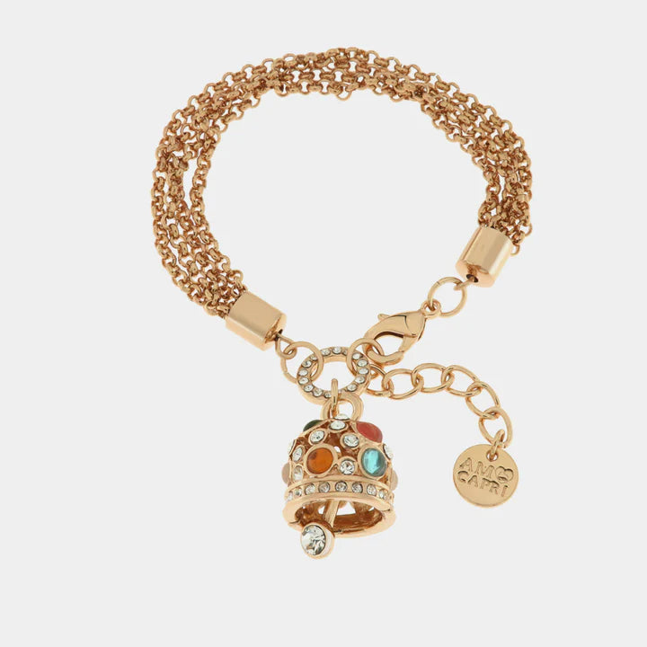 BY SIMON - Bracciale in Metallo catena multifilo, con campana pendente impreziosita da cristalli multicolore e punti luce bianchi