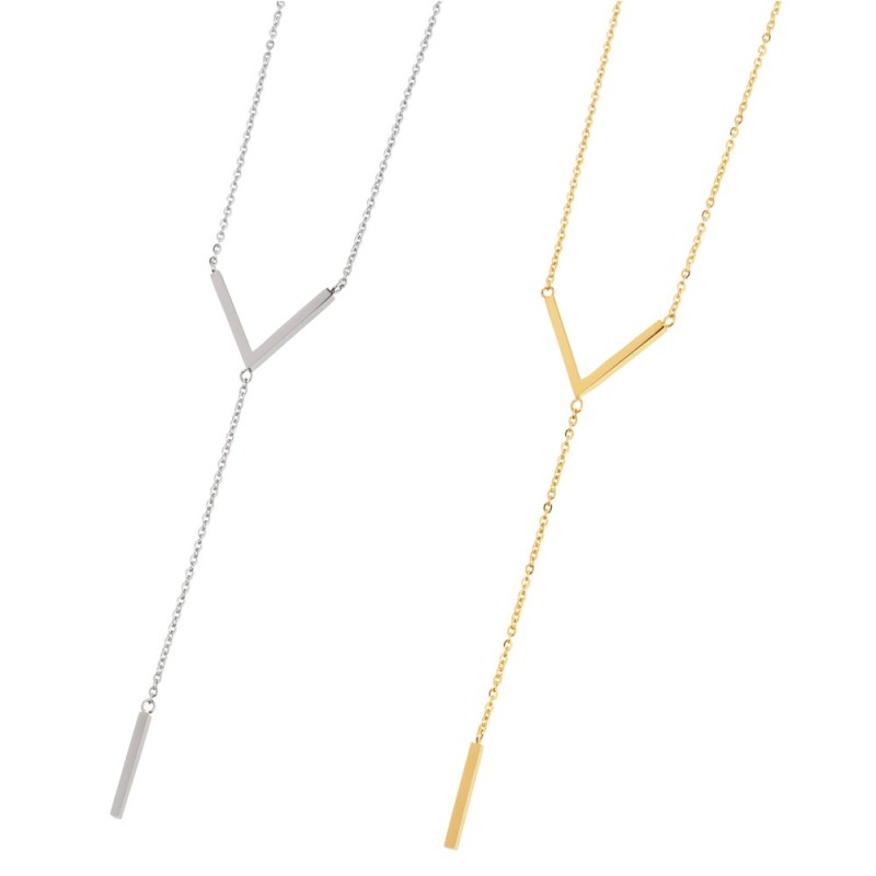 MARLU- COLLANA IN ACCIAIO CON V E BARRETTA