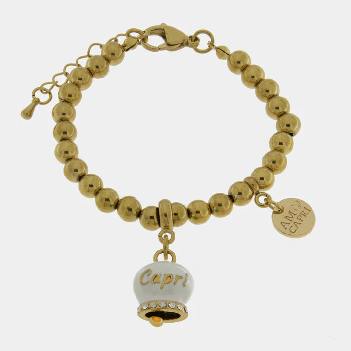 By Simon-Bracciale in Acciaio con campanella bianca e oro con scritta Capri