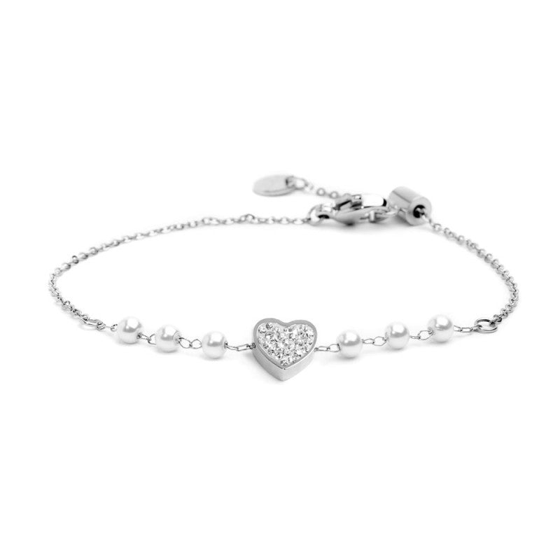 MARLU- Bracciale cuore cristalli con perle