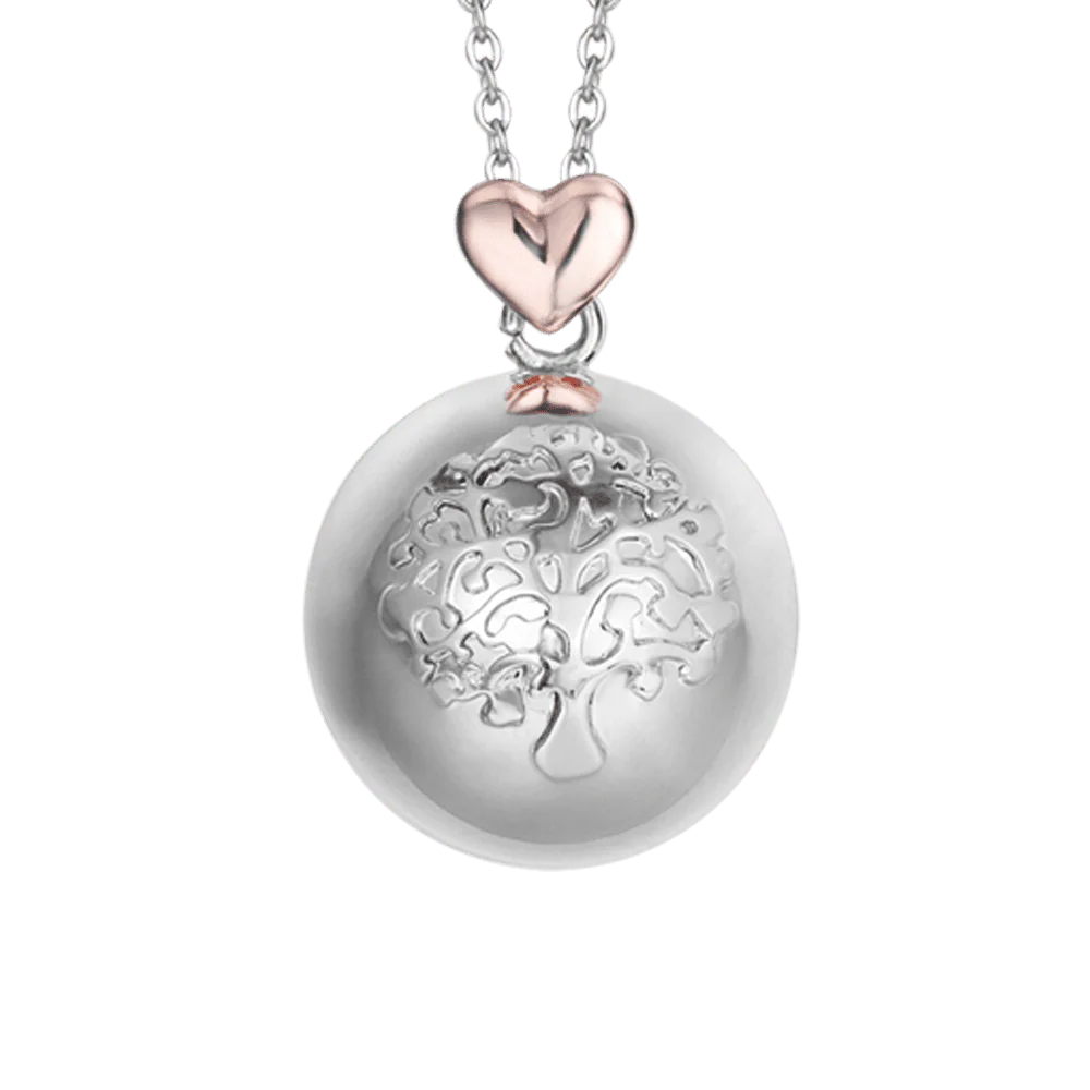 LUCA BARRA - COLLANA CHIAMA ANGELI IN ACCIAIO,SFERA IN METALLO CON ALBERO DELLA VITA E CUORE