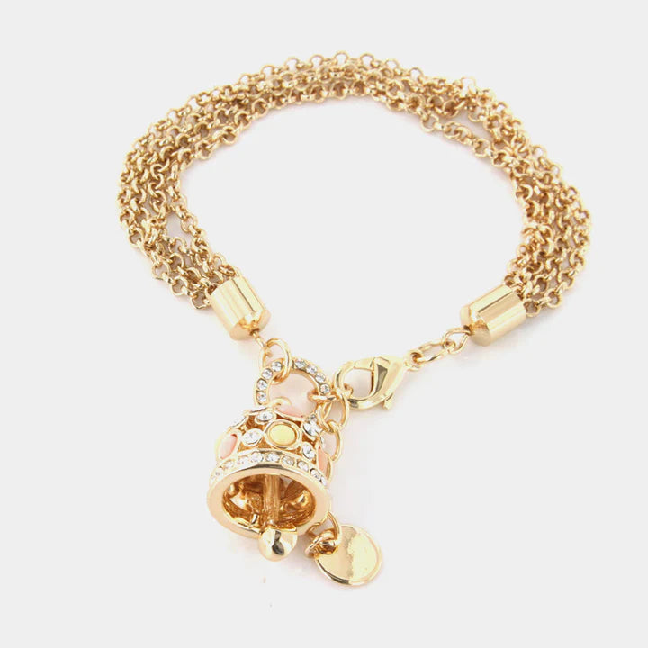 BY SIMON - Bracciale in Metallo catena multifilo, con campana pendente impreziosita da cristalli colorati e punti luce bianchi