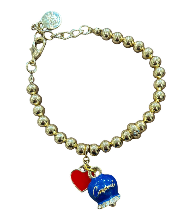 BY SIMON - Bracciale in Metallo colore oro con campanella blu impreziosita da ciondolo cuore rosso e scritta capri