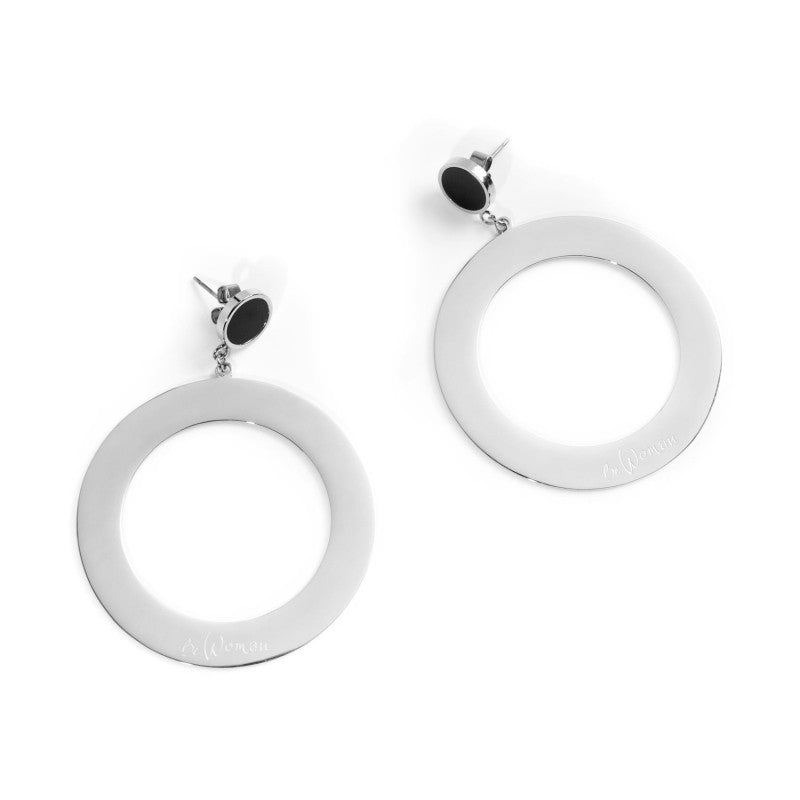 MARLU- Orecchini a lobo acrilico nero con cerchio pendente