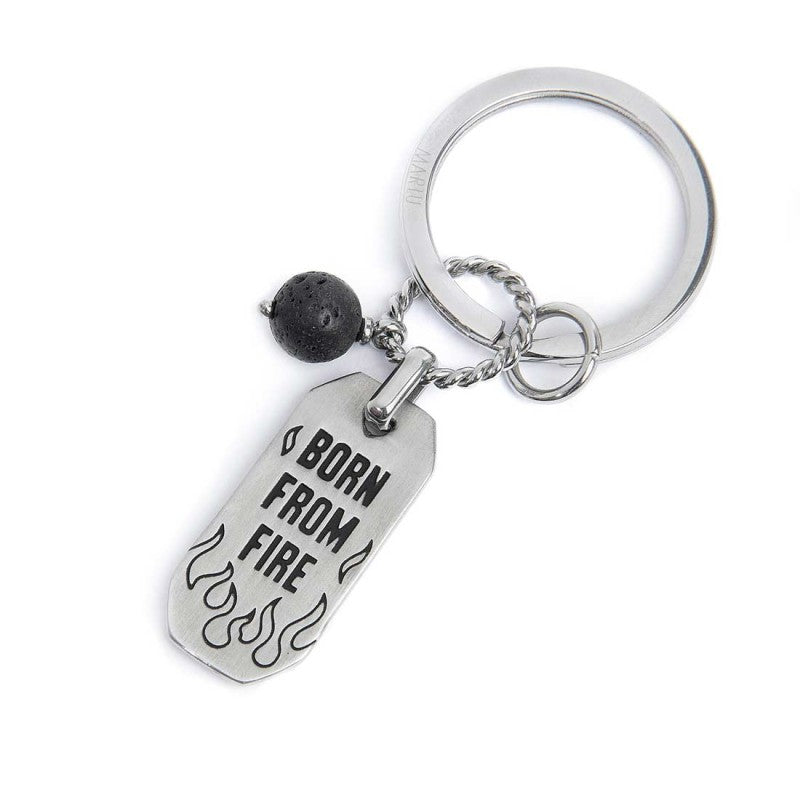 MARLU- Portachiavi con fiamme e pendente con pietra lavica