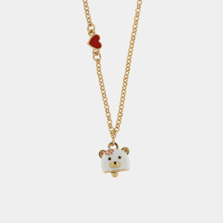 BY SIMON - Collana in Metallo con campanella a forma di orso bianco e cuore rosso
