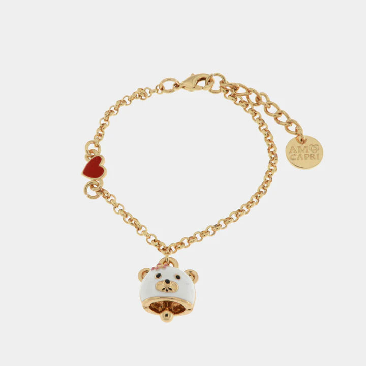 BY SIMON - Bracciale in Metallo con campanella a forma di orso bianco e cuore rosso