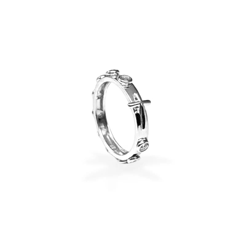 Anello rosario con croce in Oro Bianco - Oro18kt - 2 gr.