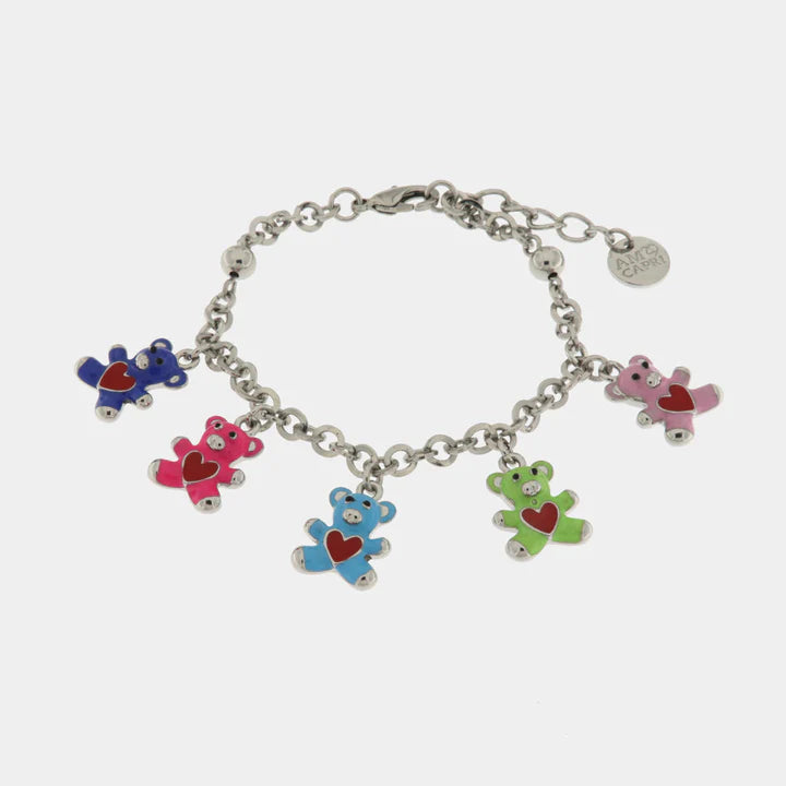 BY SIMON - Bracciale in Metallo con orsetti colorati e cuori rossi