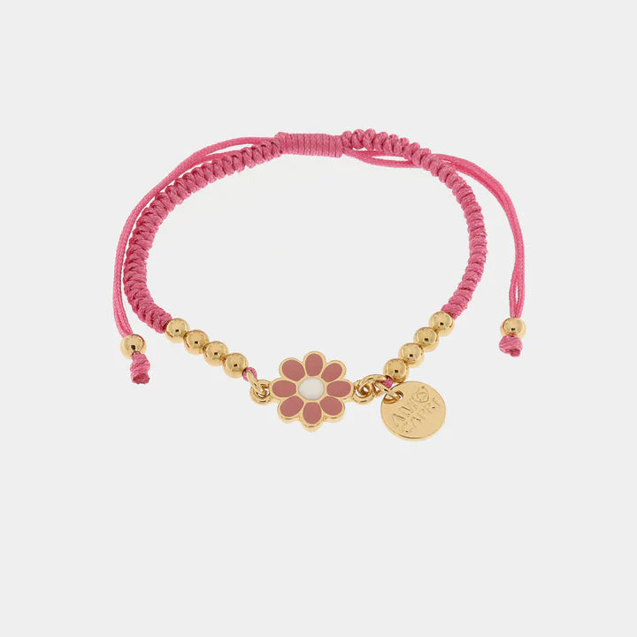 BY SIMON - Bracciale in Metallo con cordino rosa e sfere con margherita