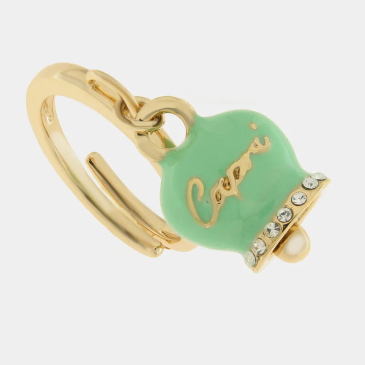 BY SIMON - Anello in Metallo con campanella verde scritta capri