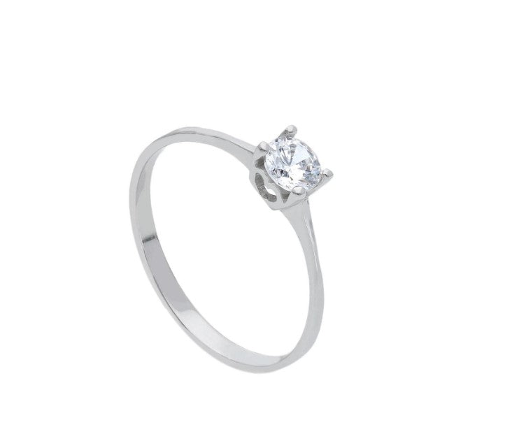 Anello Solitario in Oro Bianco con Zircone – Falco Gioielli