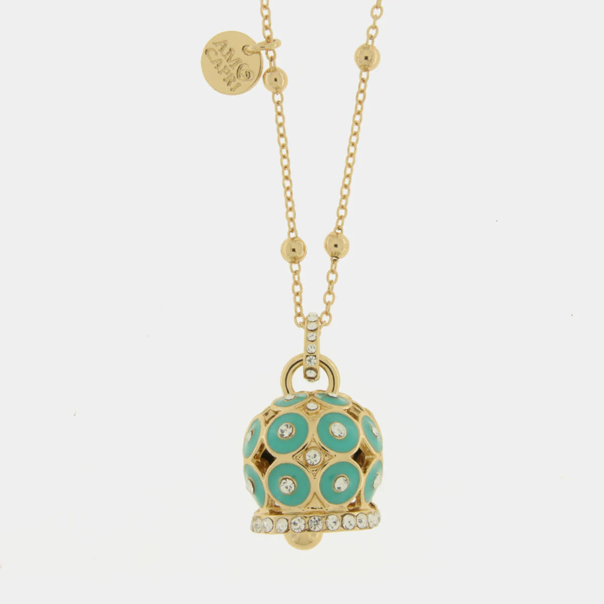 By Simon-Collana in Metallo con campana a pois verde e zirconi grande