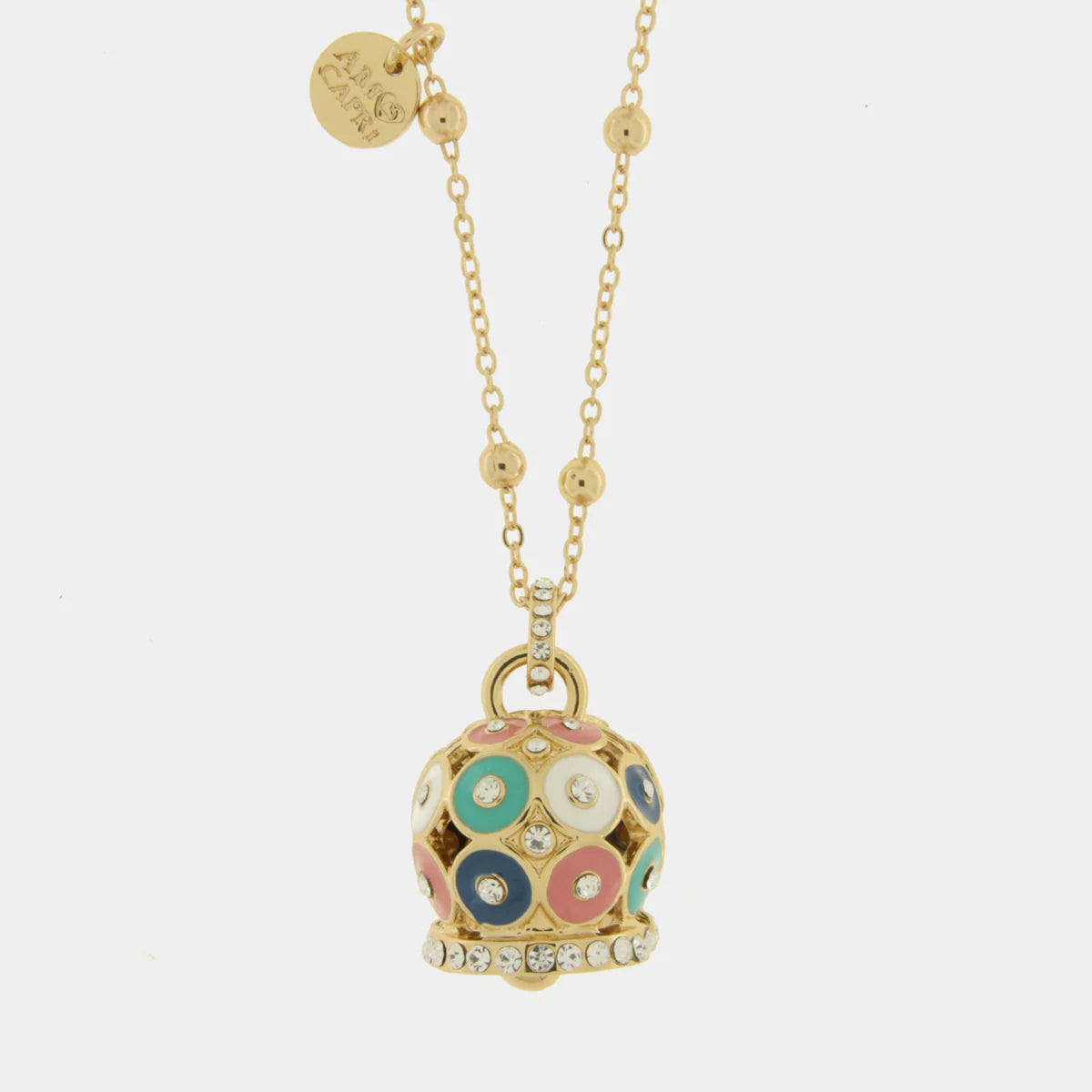 By Simon-Collana in Metallo con campana a pois multicolor e zirconi grande