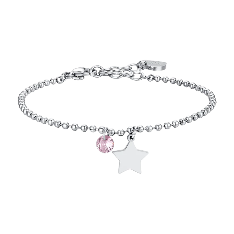 LUCA BARRA - BRACCIALE DONNA IN ACCIAIO CON STELLA E ZIRCONE ROSA