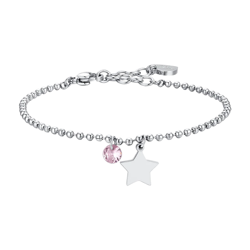 LUCA BARRA - BRACCIALE DONNA IN ACCIAIO CON STELLA E ZIRCONE ROSA