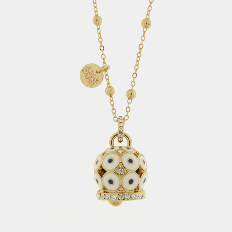 By Simon-Collana in Metallo con campana a pois bianchi e zirconi grande