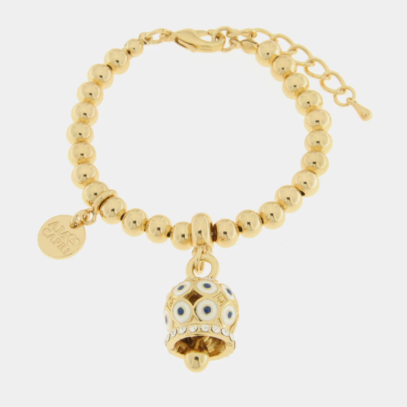 By Simon-Bracciale in Metallo con campanella a pois bianco e zirconi