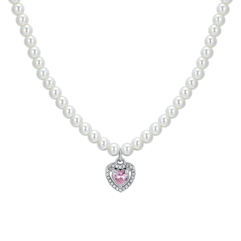 Luca Barra-Donna Collana di perle con cuoricino rosa