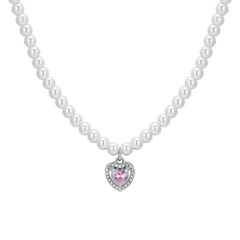 Luca Barra-Donna Collana di perle con cuoricino rosa