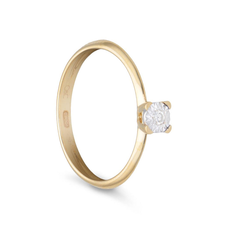 Anello Solitario in Oro Giallo 18 kt con Diamanti ct 0,03